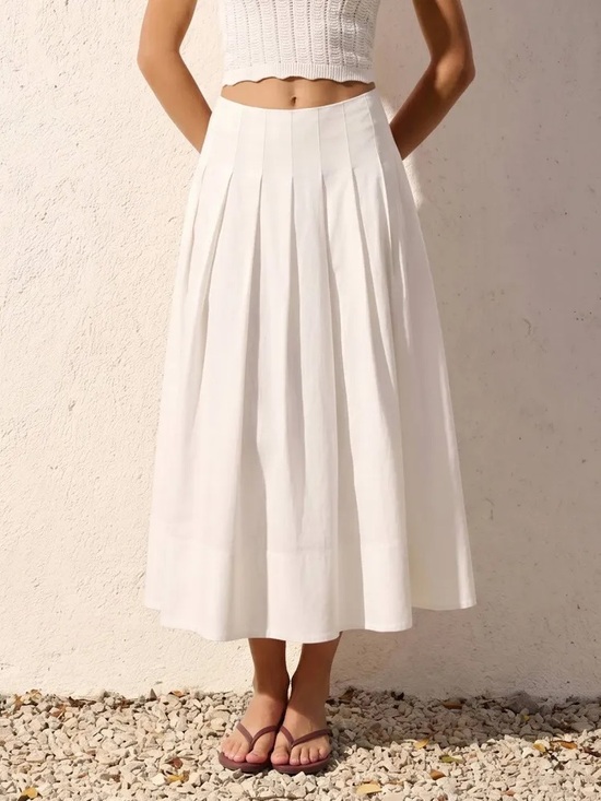 Commense Dresses & Skirts - Commense White Pleated Midi Skirt
